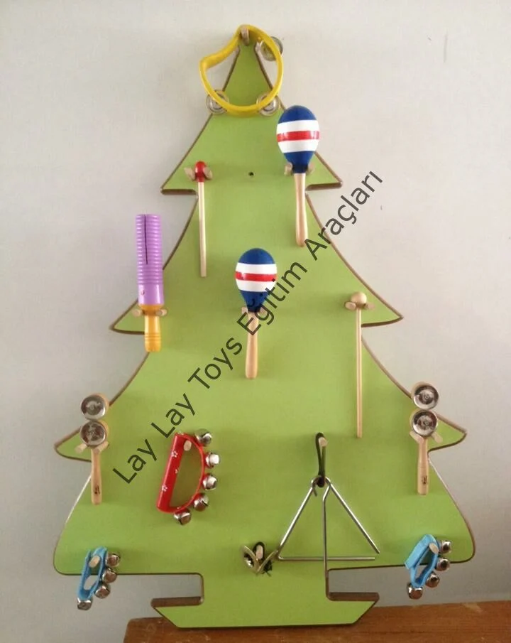 anaokulu için ağaç müzik köşesi 10 parça müzik aletli pano seti