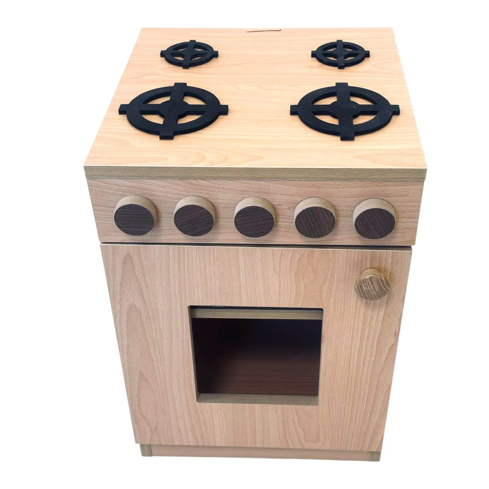 Anaokulu için ahşap kayın renkli mini fırın ve ocak ünitesi