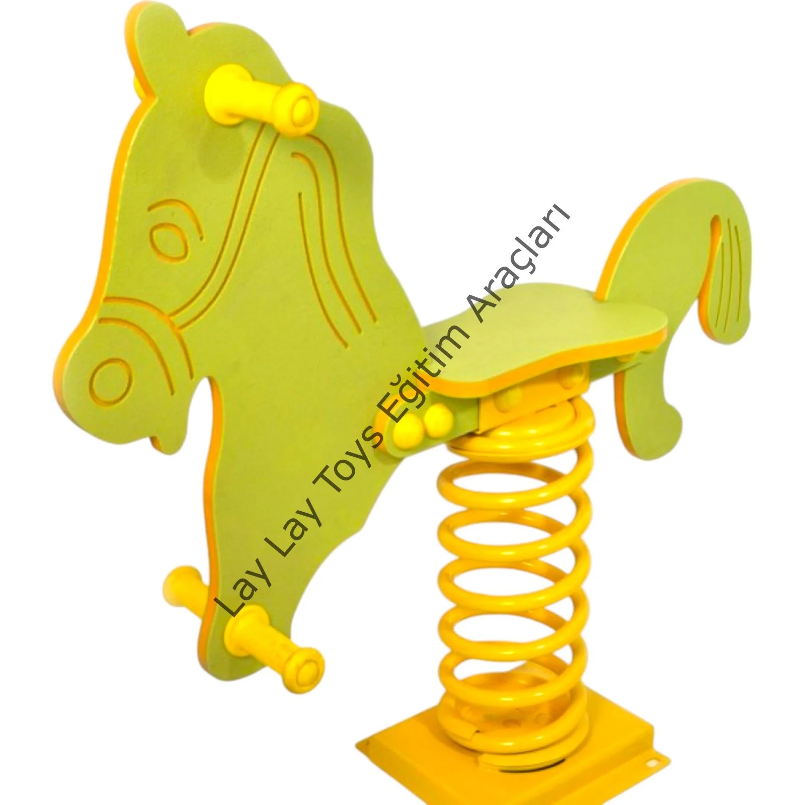 Ahşap at figürlü zıpzıp yaylı anaokulu ve kreşler için çocuk parkı oyuncağı