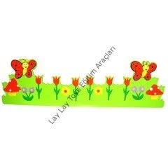 anaokulu için lale figürlü ahşap duvar askılığı 140x55 cm