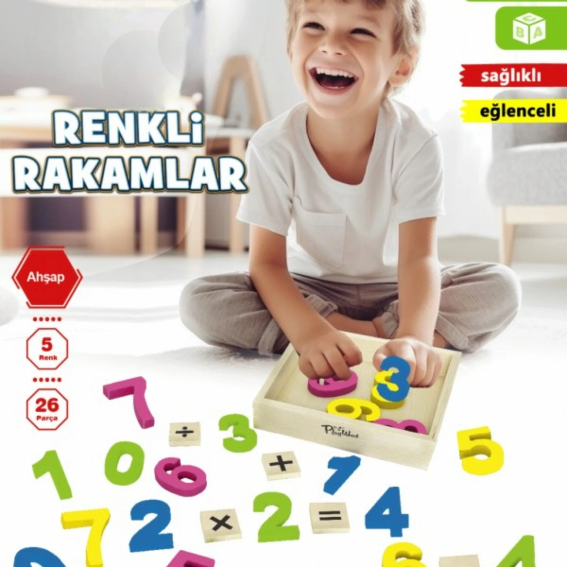 Ahşap renkli rakamlar kutuda 26 parça