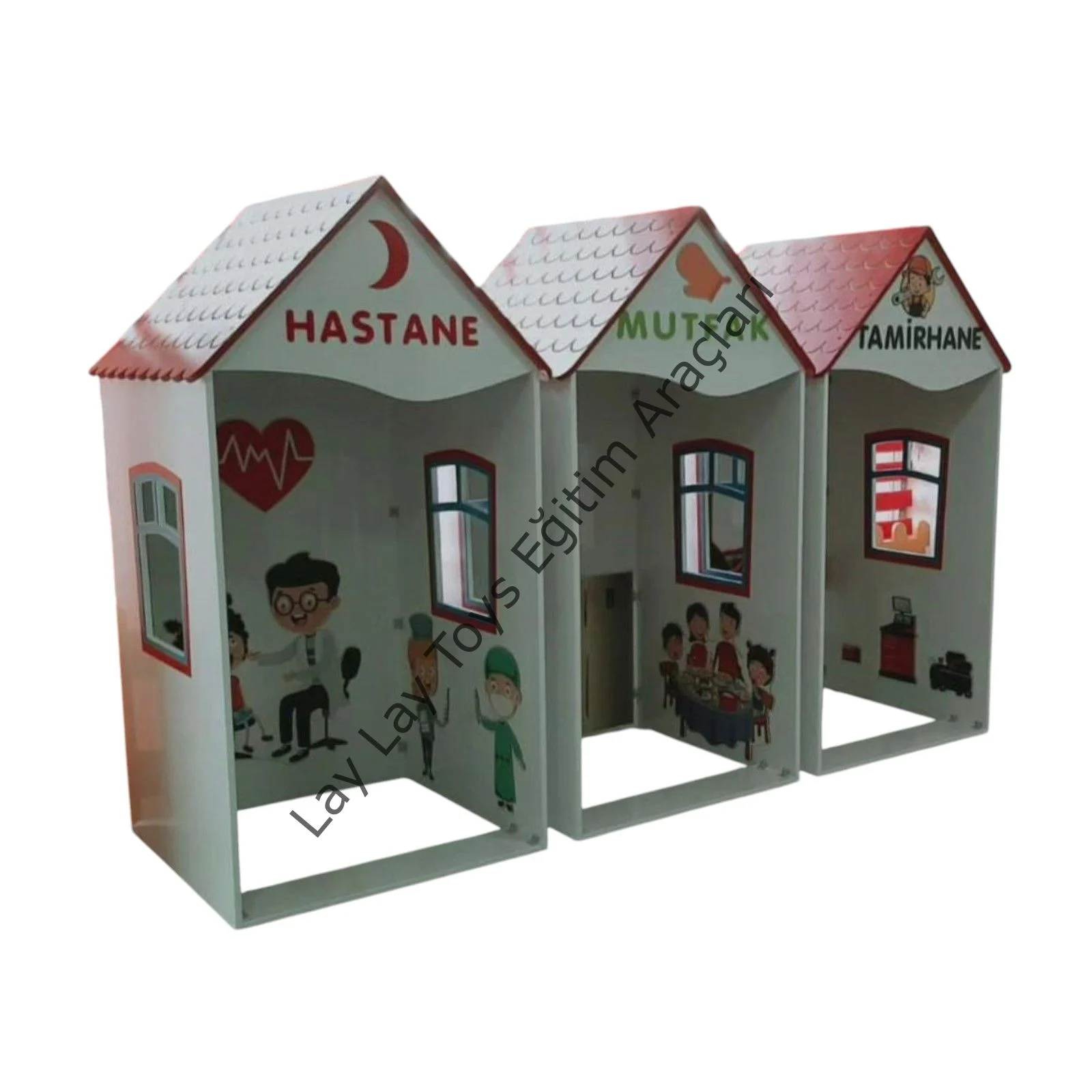 Ahşap üçlü tamir mutfak hastane köşesi anaokulu ve kreşler için ilgi köşesi seti