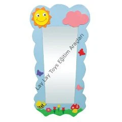 anaokulu için güneş figürlü çocuk boy aynası duvar tipi 140x65 cm