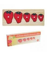 Anaokulu ve kreş için büyüklük küçüklük kavramı öğreten ahşap çilek sıralama oyunu