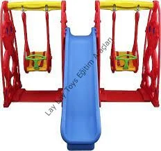 anaokulu için çift salıncaklı kaydırak seti çocuk oyun parkı