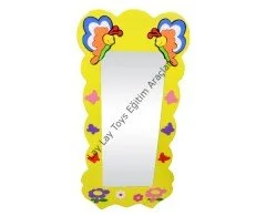 anaokulu için ahşap figürlü çocuk boy aynası duvar tipi 140x65 cm