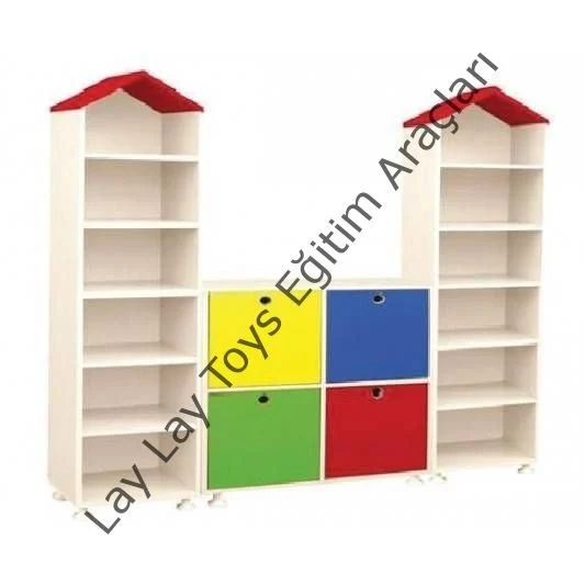anaokulu için çatılı 3 bölmeli çocuk dolabı kreş sınıf dolabı