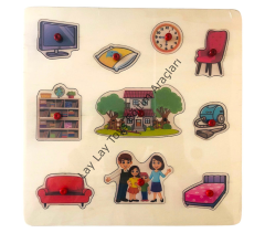 Evimiz Kulplu Puzzle 33x33 cm 12 parça ahşap eğitici oyun