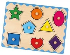 Geometrik Şekiller Kulplu Ahşap Puzzle anaokulu eğitici oyun