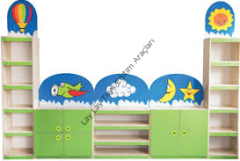 anaokulu için gökyüzü figürlü dolap seti dekoratif çocuk dolabı