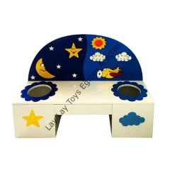 anaokulu için gökyüzü figürlü oturmalı çocuk galoşluk bankı 100x35x80 cm