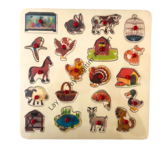 Hayvanlar ve Barınakları Kulplu Puzzle 33x33 cm 18 parçalı ahşap eğitici oyun