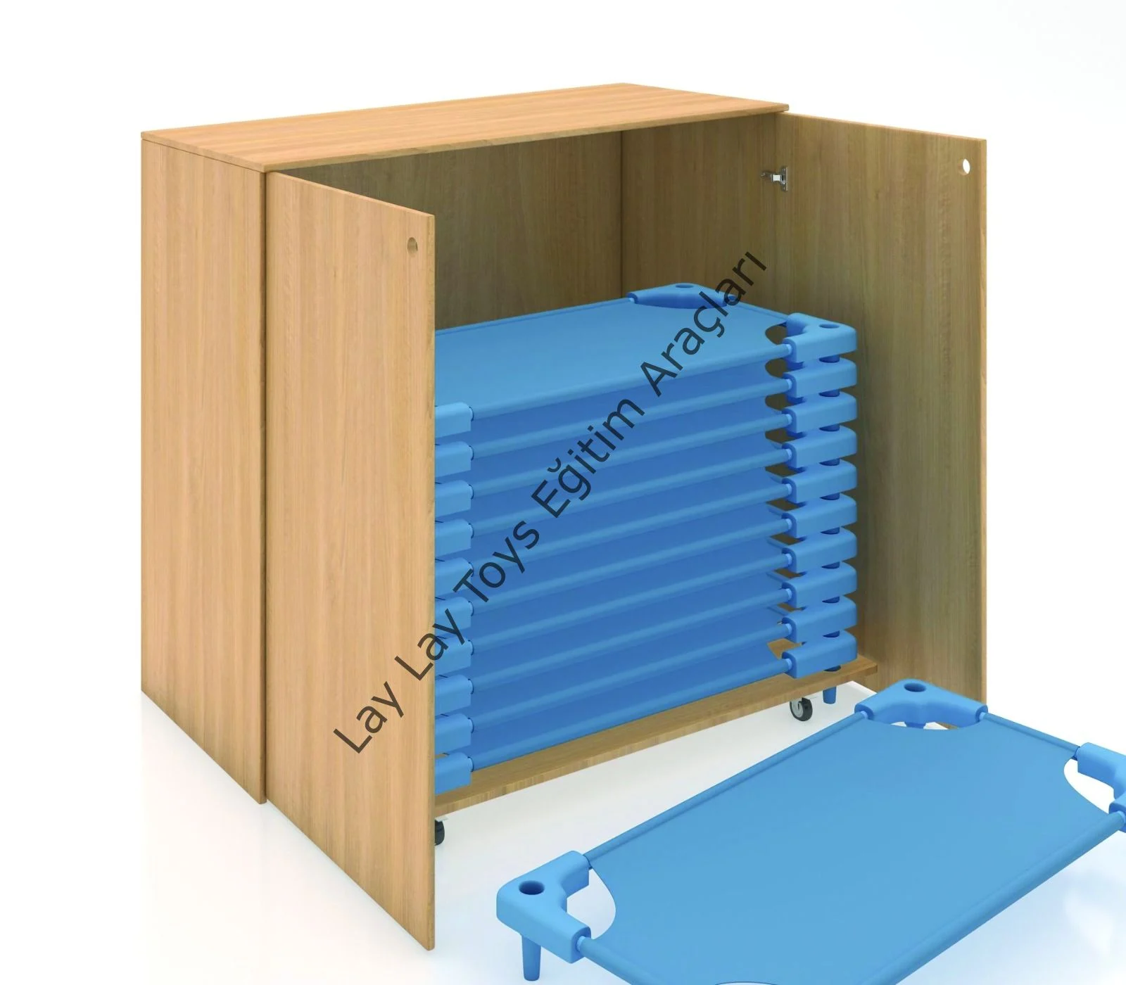 anaokulu için kampet dolabı kreş yatak saklama dolabı 140x70x160 cm