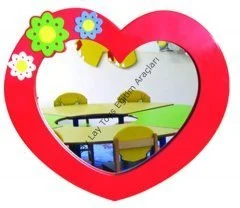 anaokulu için kalp figürlü çocuk lavabo aynası 55x50 cm