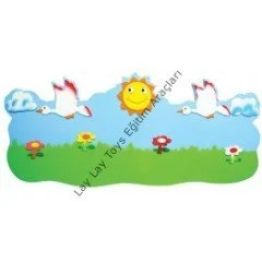 anaokulu için leylek figürlü ahşap duvar askılığı