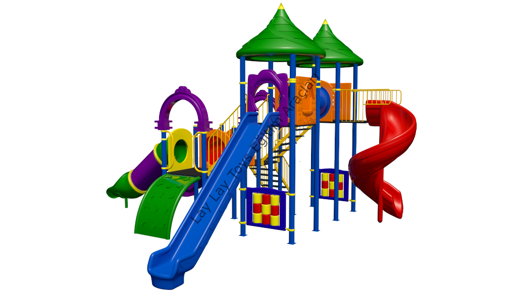 Metal çift kule üç kaydıraklı anaokulu oyun parkı kreş ve okul bahçeleri için