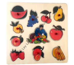 Meyveler Kulplu Puzzle 33x33 cm 11 figürlü ahşap oyun