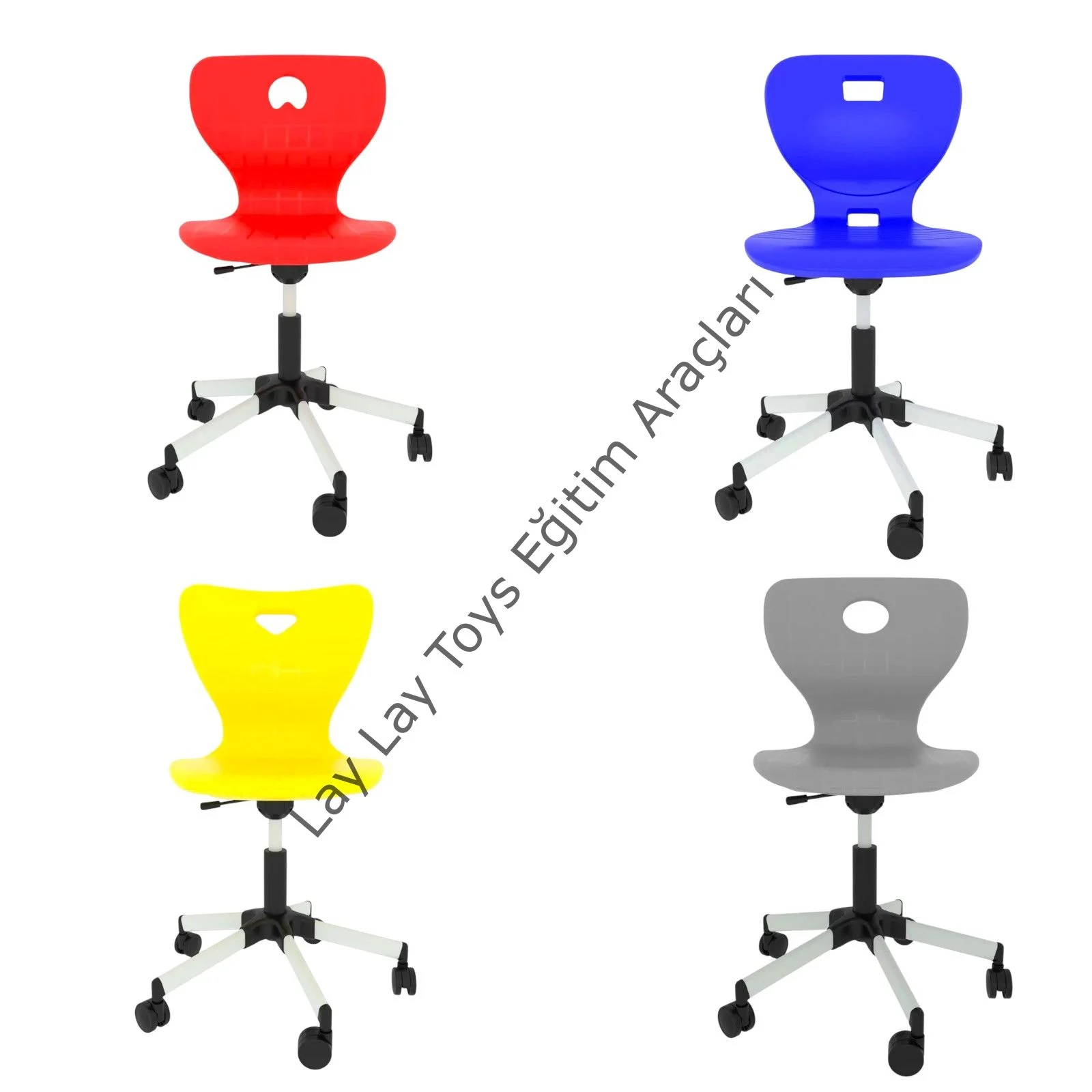 Monoblok döner çocuk sandalyesi tekerlekli ayarlanabilir öğrenci koltuğu