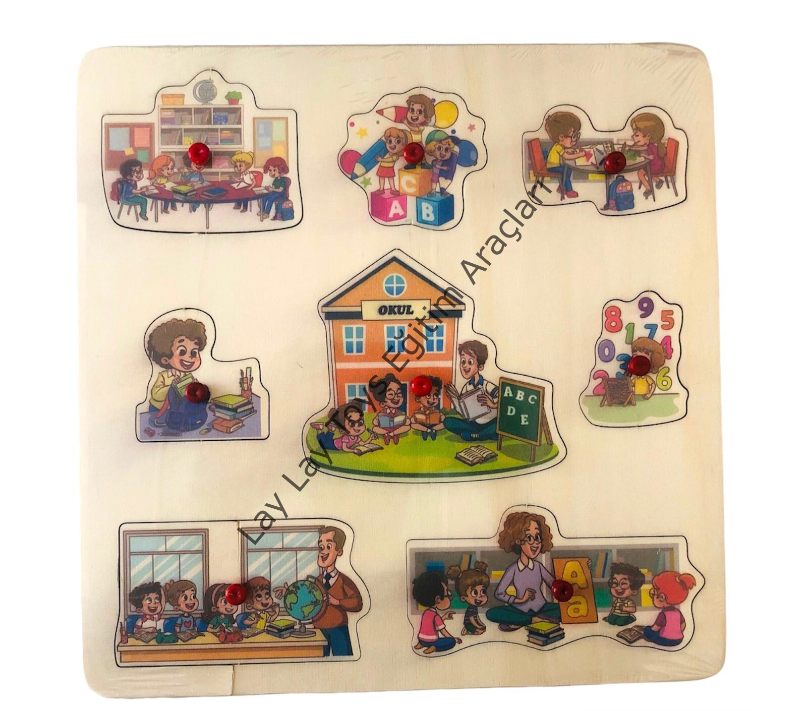 Okulumuz Puzzle 30x30 cm ahşap anaokulu eğitici oyun
