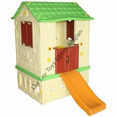 160x90x106 cm ölçülerinde kaydıraklı plastik çocuk oyun evi, anaokulu ve kreşler için iç ve dış mekân oyun alanı