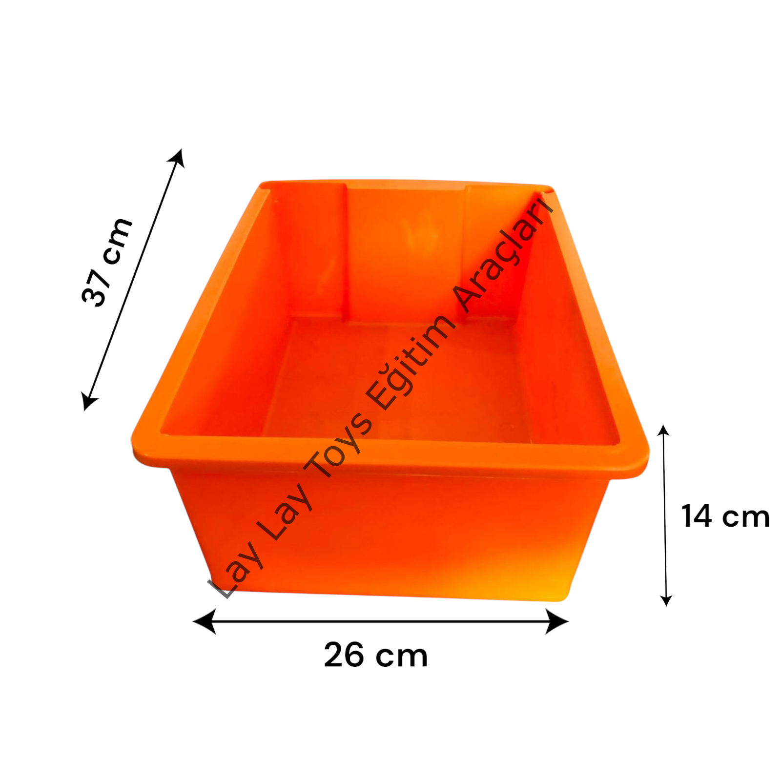 37x26x14 cm ölçülerinde turuncu plastik çekmece anaokulu ve kreş dolapları için düzenleyici raf