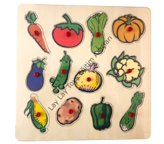 Anaokulu için sebzeler öğretici kulplu ahşap puzzle