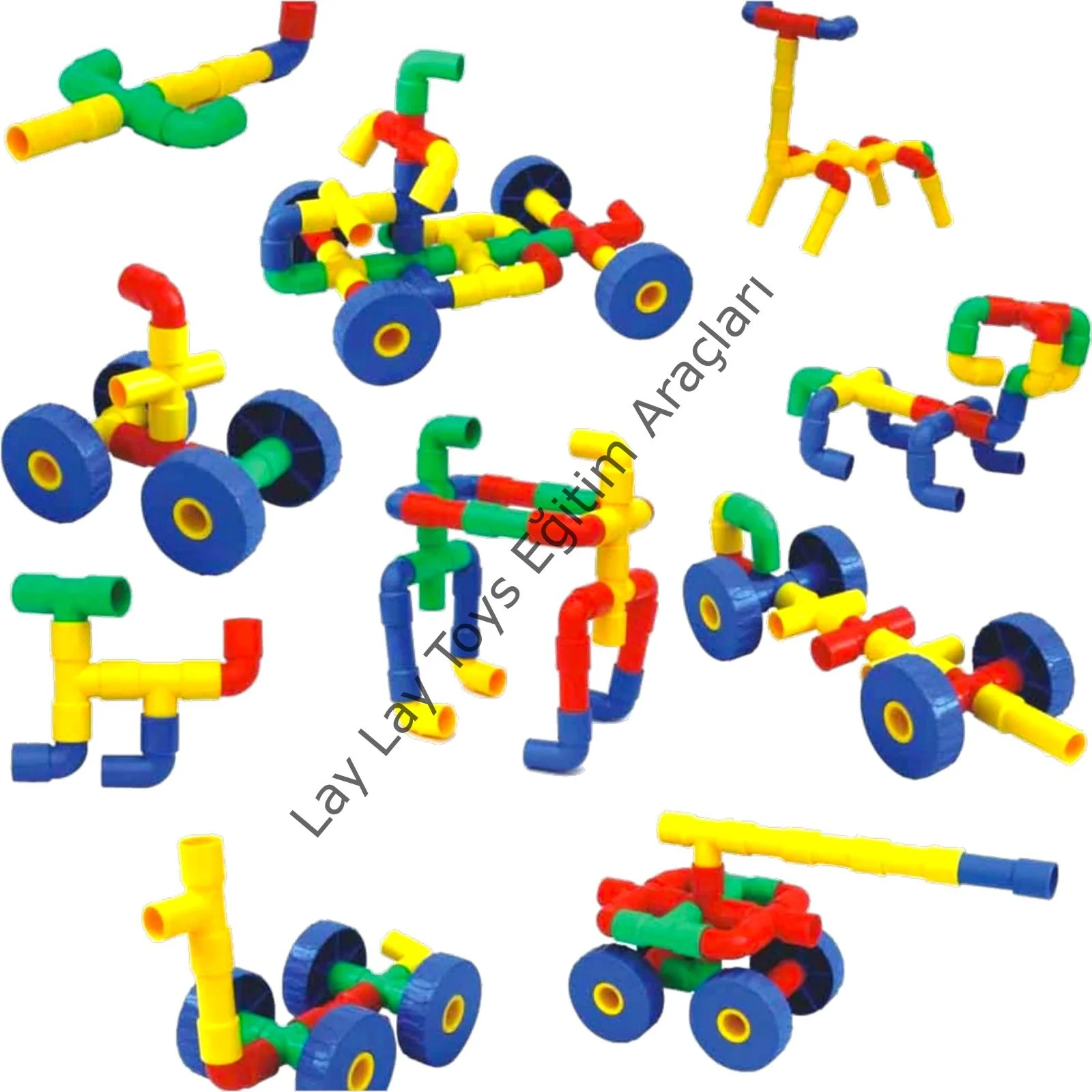 Tekerlekli boru lego 72 parça anaokulu ve kreşler için eğitici plastik lego seti