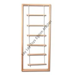 Halatlı ahşap tırmanma merdiveni duvar monte spor ekipmanı