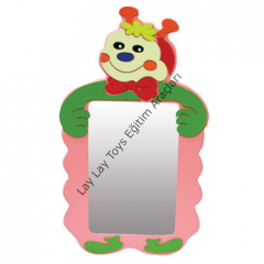 anaokulu için tırtıl figürlü ahşap çocuk boy aynası 140x65 cm