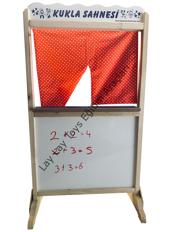 anaokulu için yazı tahtalı ahşap kukla sahnesi çocuk tiyatro köşesi