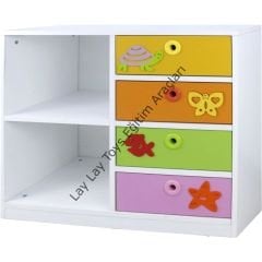 Figürlü Anaokulu Dolabı 4 Çekmece 2 Bölmeli
