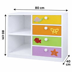 Figürlü Anaokulu Dolabı 4 Çekmece 2 Bölmeli