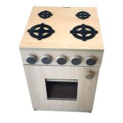 Ahşap Kayın Renkli Mini Fırın ve Ocak (60x40x40 cm)